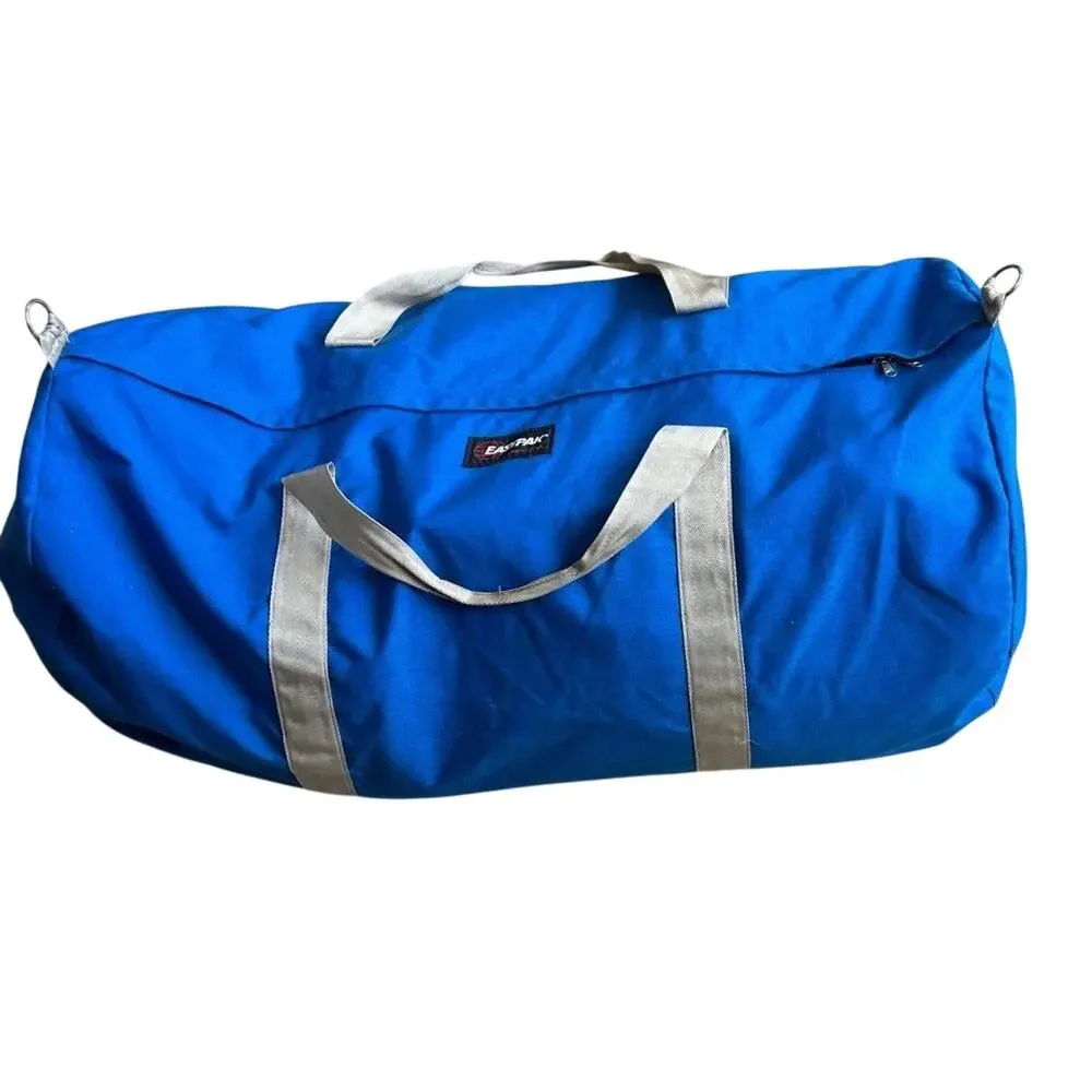 Vintage 80s Eastpak Blue Canvas Duffel Bag XXL Carry On Gym Travel Weekender